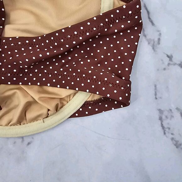 J Crew Swim Top 42DD Brown White Polka Dot Underwire Bikini Sable Bow BF259 - Picture 6 of 10